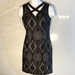 Enfocus Studio SZ 8 Black & Nude Lace Fitted Cocktail Column Dress Party Formal